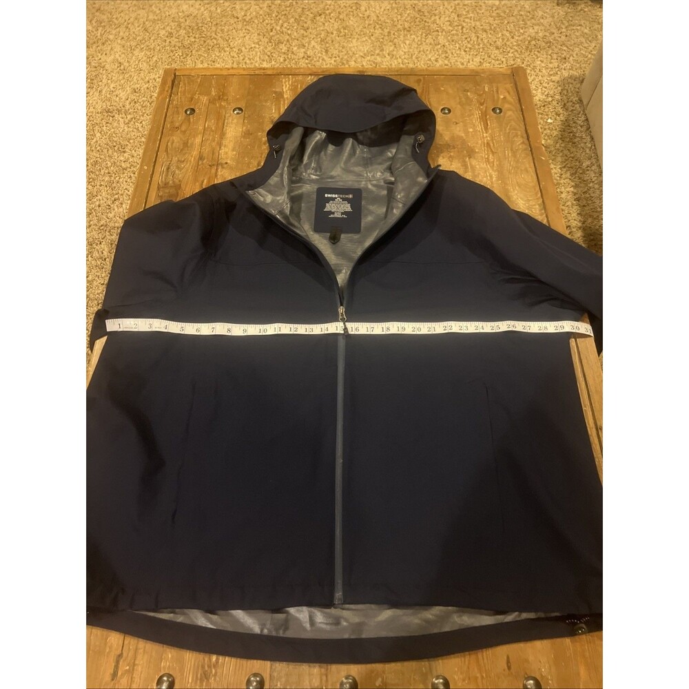Swiss Tech Men’s Navy Blue Hooded Rain Jacket Size 3XL Waterproof EUC - Picture 5 of 13